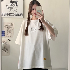 Real shot Harajuku style short sleeve T-shirt women's loose print letter Korean version