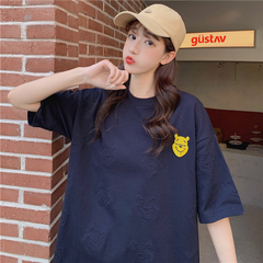 Embroidered bear cartoon short sleeve T-shirt