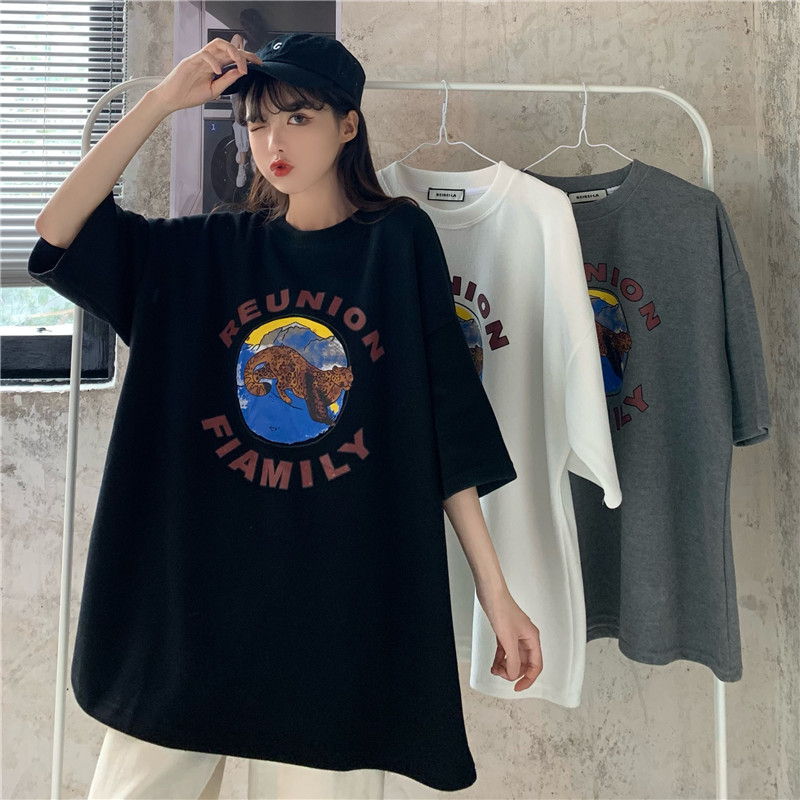 South Korean new leopard print loose Casual Short Sleeve T-Shirt