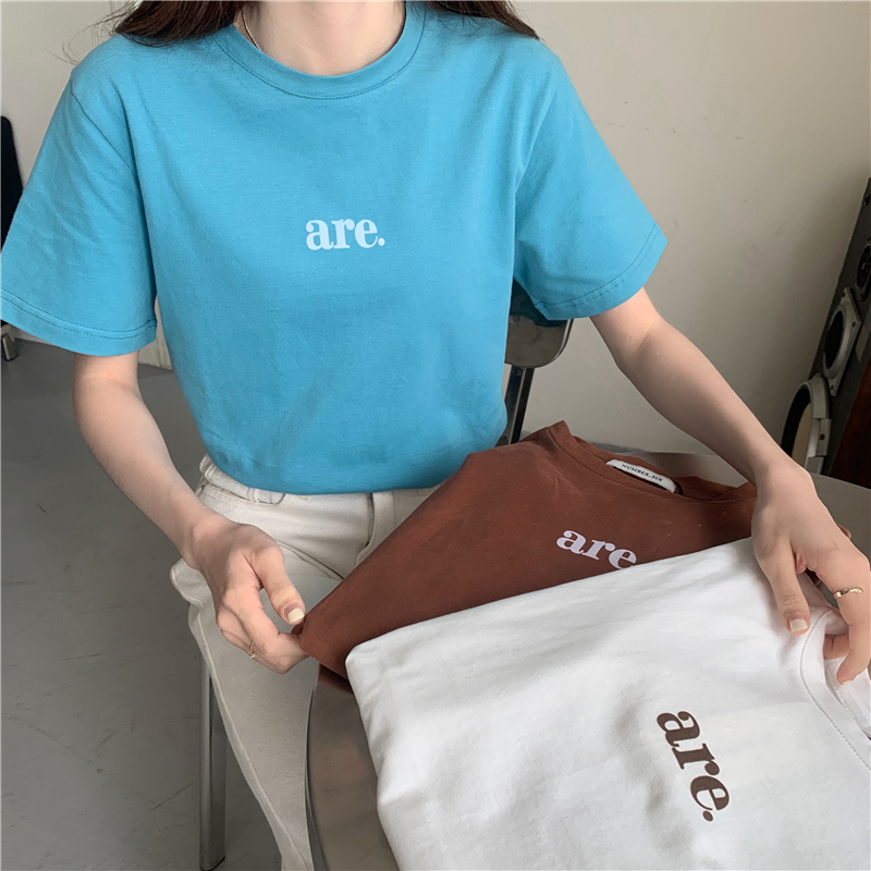 Real shot summer Korean new simple letter print short sleeve T-shirt