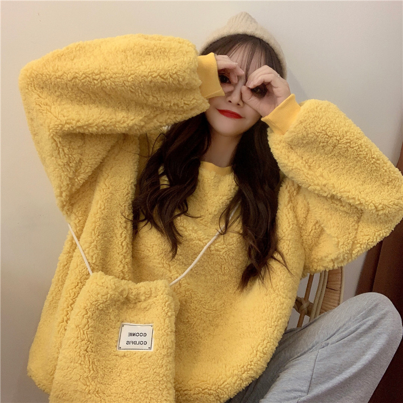 Real shot of Korean ins super hot minority cashmere loose Korean jacket + with bag