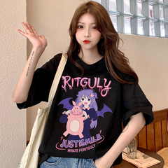 實拍小惡魔卡通印花寬鬆短袖恤女