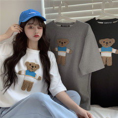實拍立體小熊刺繡寬鬆短袖恤夏季韓版新款