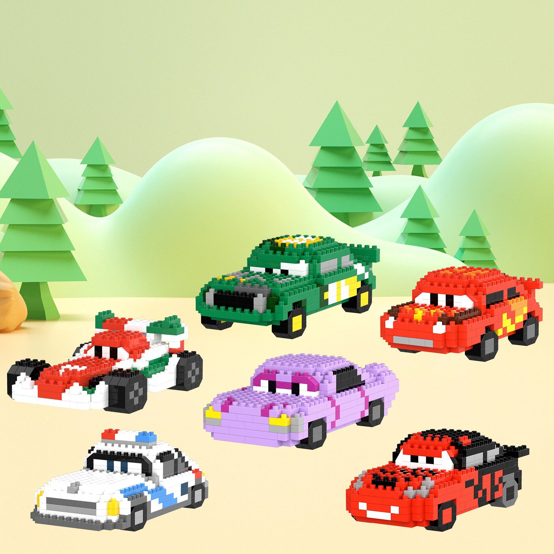 汽车总动员积木拼装玩具益智力开发动脑小颗粒男女孩10岁以上拼图