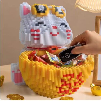 聚宝盆招财猫积木拼装玩具益智力开发动脑男女孩宝小颗粒拼图礼物