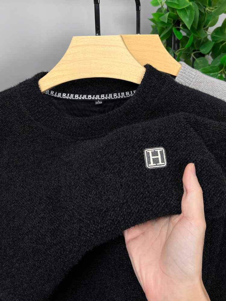 [통합 벨벳] 하이 엔드 라운드 넥 스웨터 남성용 두꺼운 벨벳 따뜻한 탑 셔닐 스웨터 풀오버 바닥 셔츠