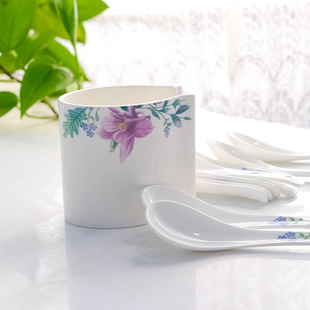 骨瓷勺架勺盒家用陶瓷餐具厨房收纳小勺盒子小调羹餐厅用品