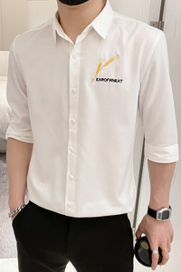 B302 CS236 2021夏男麦穗刺绣中袖衬衫 社会风图片
