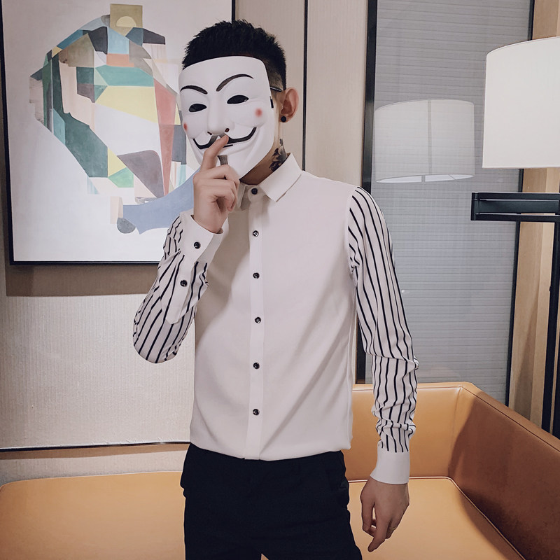 B302CS3192021春装男拼接条纹袖长袖衬衫社会精神小伙,男装衬衫,电商B216（原B302）