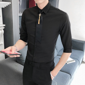 B302 CS152 2021新款夏装男士中袖衬衫 店主风 送同款领带图片