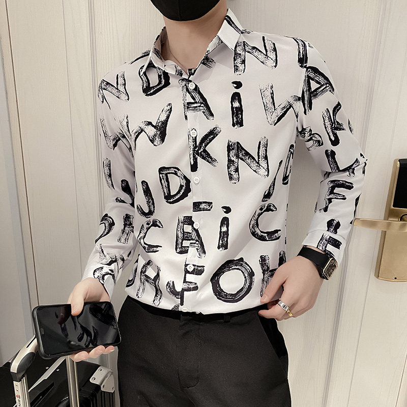 B302 CS328 2021秋装男士 字母印花衬衣 社会风图片