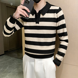 B216MY5150p602024秋冬新款翻领条纹毛衣英伦针织衫男社会风，男装针织衫/毛衣，电商B216（原B302）