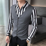 B302CS3242021秋装新款条纹袖假两件衬衫夜店工作服M-5XL，男装衬衫，电商B216（原B302）