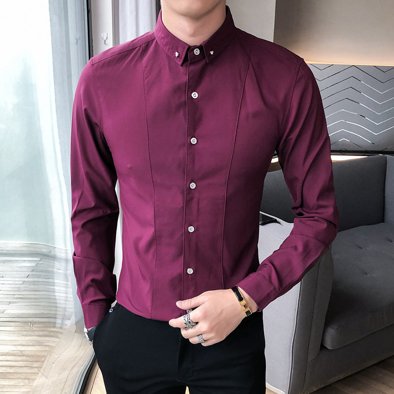 B302 CS323 特 2021秋装潮纯色工作服长袖衬衫M-5XL 店主风图片