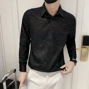 B302 CS335 2021秋装七彩烫金印花长袖衬衫 社会风图片