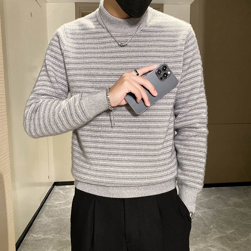 B216MY5148P652024秋冬装新款加厚款男中领毛衣条纹针织衫,男装针织衫/毛衣,电商B216（原B302）
