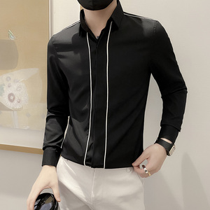 B302 CS39 2022秋装新款男长袖拼接衬衫 社会无头风图片