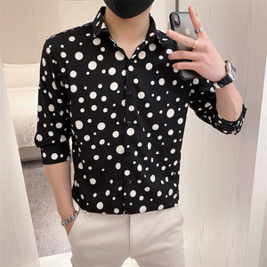 B302 CS246 2021男夏装波点印花中袖衬衫 社会小伙风图片