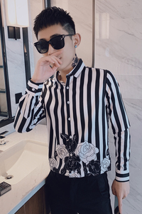 B302 CS305 2021秋装男士条纹印花衬衫男长袖 社会风图片