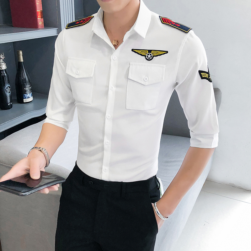 2021 summer men's 3 / 4 sleeve air less uniform frock shirt m-5xl