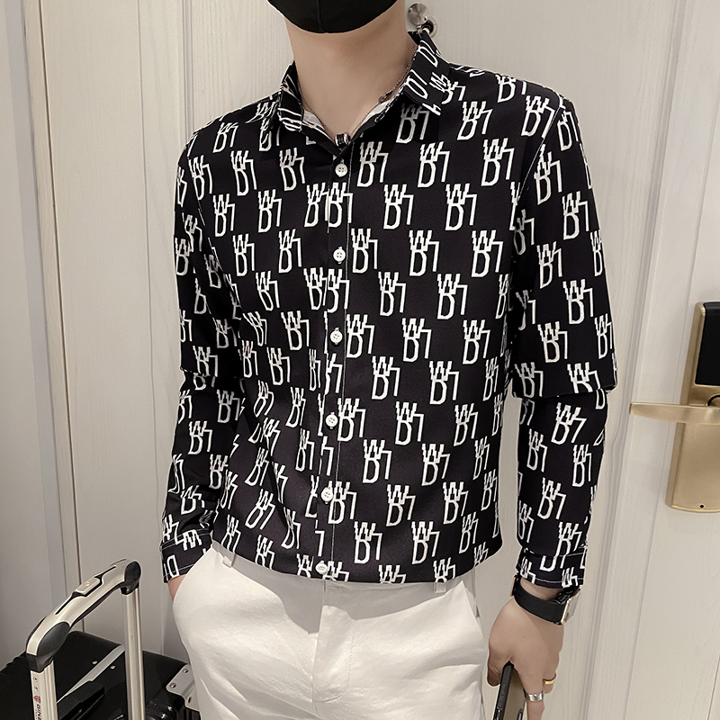 B302CS3272021秋装男士字母印花衬衣社会无头风痞帅，男装衬衫，电商B216（原B302）