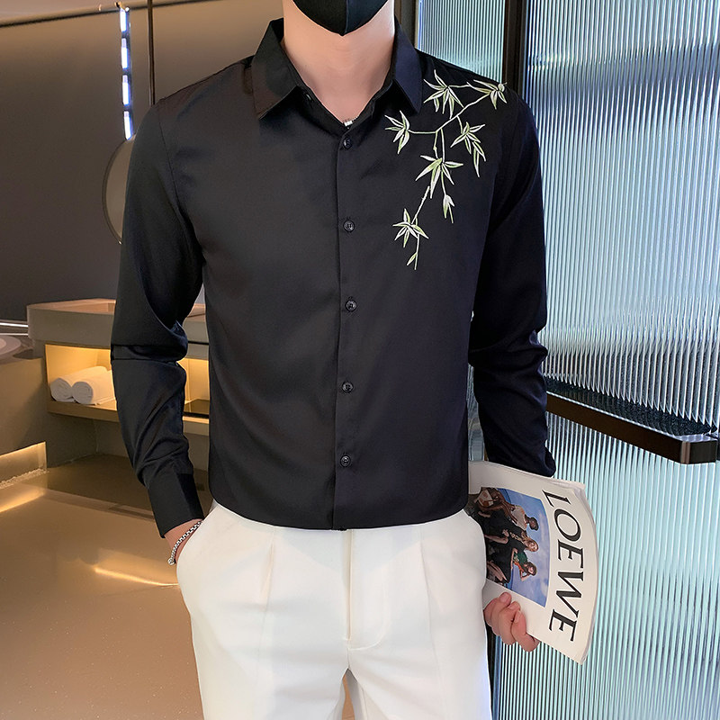 B216 2602 P55 2025春季新款男潮刺绣风竹子刺绣衬衫 小伙风图片