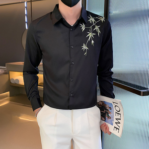 B216 2602 P55 2025春季新款男潮刺绣风竹子刺绣衬衫 小伙风图片