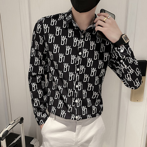 B302 CS327 P45 2021秋装男士字母印花衬衣 社会风图片