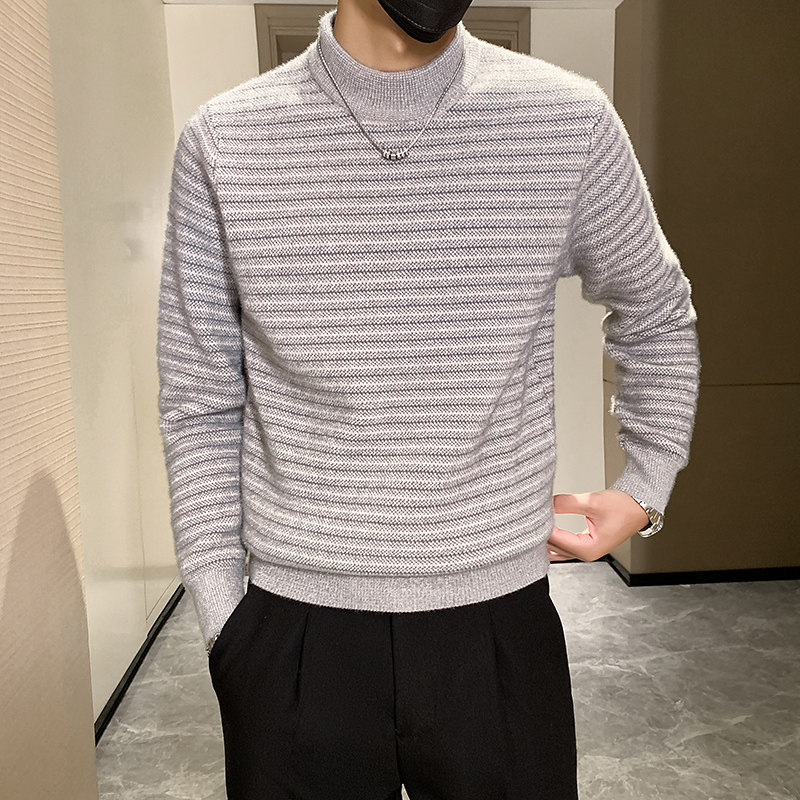 B216MY5148P652024秋冬装新款加厚款男中领毛衣条纹针织衫,男装针织衫/毛衣,电商B216（原B302）