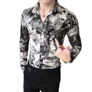 B302 CS64 2021春装新款 山水画衬衫 男士印花衬衣 店主风图片