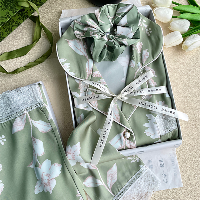 睡衣仿真丝女士家居服套装