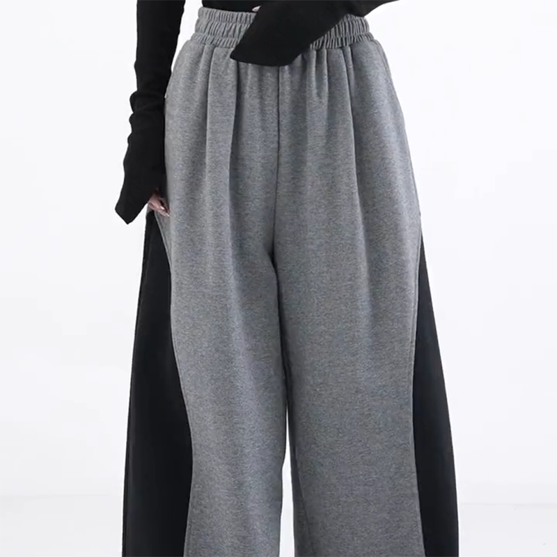 小众拼接撞色设计拖地阔腿裤