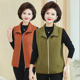 中老年灯芯绒马甲女外穿大码 中年妈妈春秋马夹背心薄 宽松坎肩短款