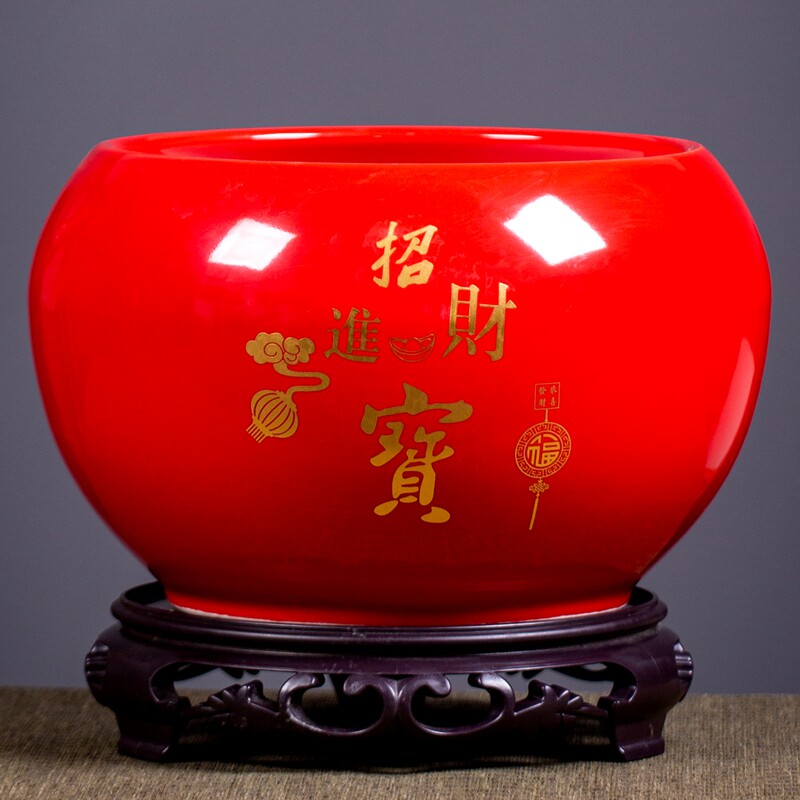 新中式简约家用陶瓷花盆加厚阳台盆栽绿植发财树盆栽桌面球形花盆
