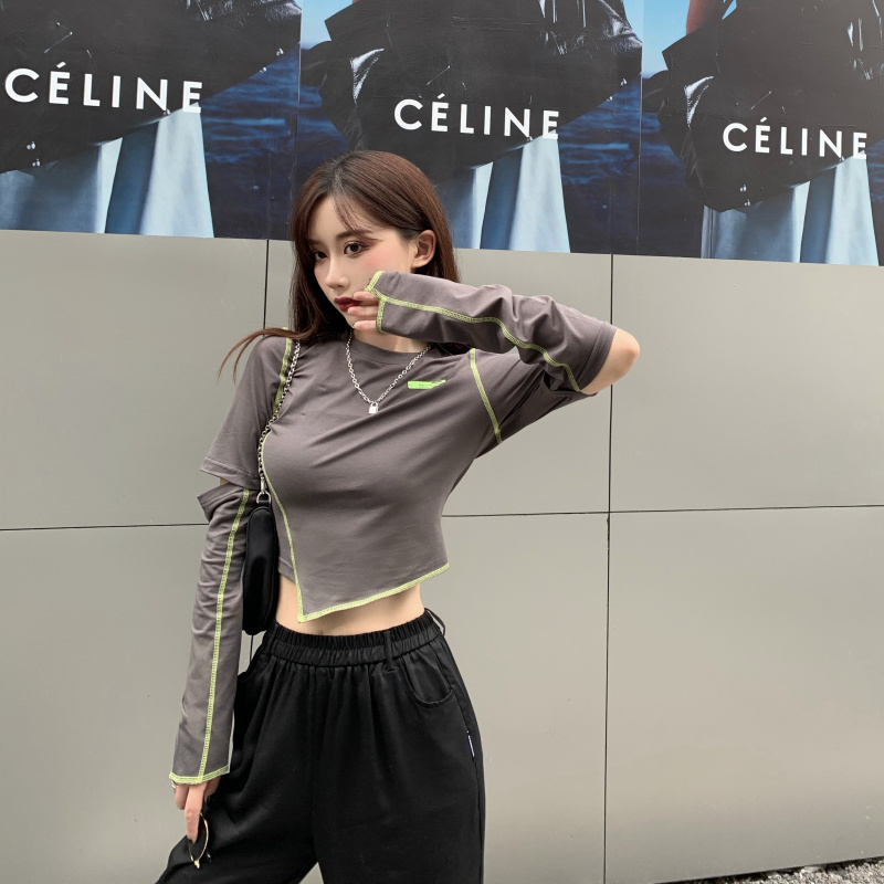 Real shooting real price net red T-shirt women's super fire sports street style salt long sleeve top cool girl wear