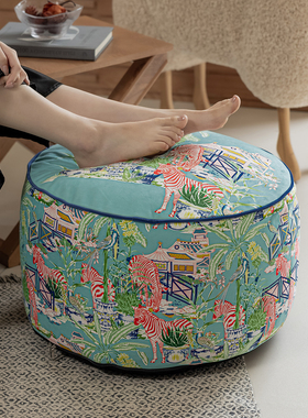 百澜家居DZ011新中式浅蓝色亭台斑马可拆洗家用地毯坐墩露台脚墩