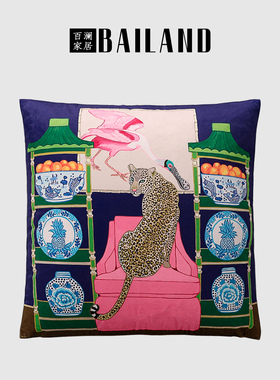 百澜家居YH003复古双面印花豹新中式沙发客厅抱枕靠垫床上靠枕