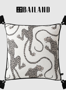 百澜家居YH135米白色豹中古雪尼尔客厅沙发抱枕靠垫卧室床头靠枕