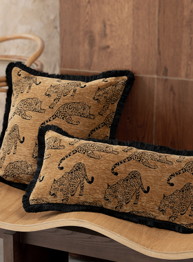 百澜家居YH204雪尼尔豹子色织靠枕沙发抱枕办公室腰枕床头靠包