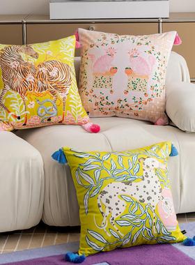 百澜家居YH182新中式丝绒狗印花抱枕靠包床头沙发靠垫客厅抱枕套