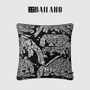 百澜家居YH137雪尼尔黑色虎山法式 中古沙发客厅抱枕轻奢靠垫腰枕