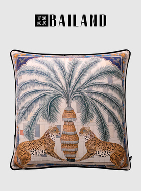 百澜家居YH032复古风豹纹双面丝绒抱枕套卧室床头靠背靠垫含芯