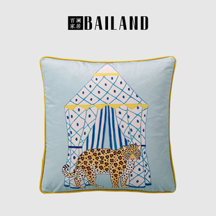 百澜家居YH010浅蓝色复古印花新中式 沙发客厅抱枕靠垫床上靠