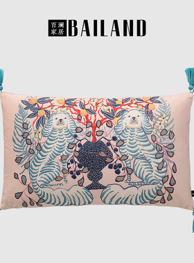 百澜家居YH042新中式藕粉色狗抱枕靠包床头沙发靠垫客厅抱枕套