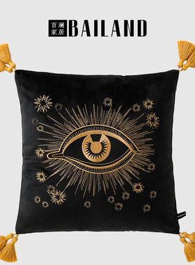 百澜家居CS016黑色丝绒眼睛刺绣抱枕客厅沙发靠垫套方枕床头靠枕