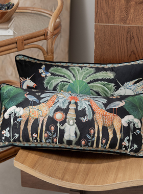 百澜家居YH202丛林动物系列丝绒靠枕沙发抱枕办公室腰枕床头靠包