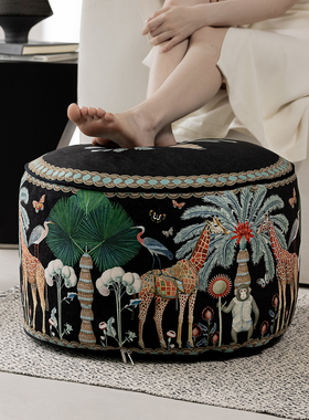百澜家居DZ002复古动物集坐墩黑色可拆洗家用地毯坐墩露台脚墩