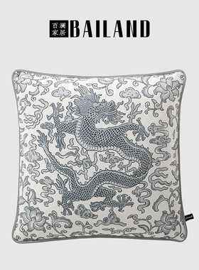 百澜家居YH113灰色龙中国风客厅沙发靠垫新中式复古抱枕床头腰枕