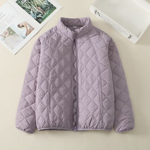 韩系短款立领棉服女棉衣外套新款宽松秋冬季小个子菱形格棉袄上衣