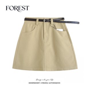 学院风高腰显瘦半身裙A字裙短裙配皮带安全裤 拾野森 春夏辛苦韩版